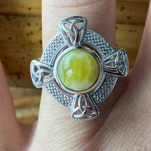 Natural Connemara Marble Sterling Silver Celtic Ring Size 6